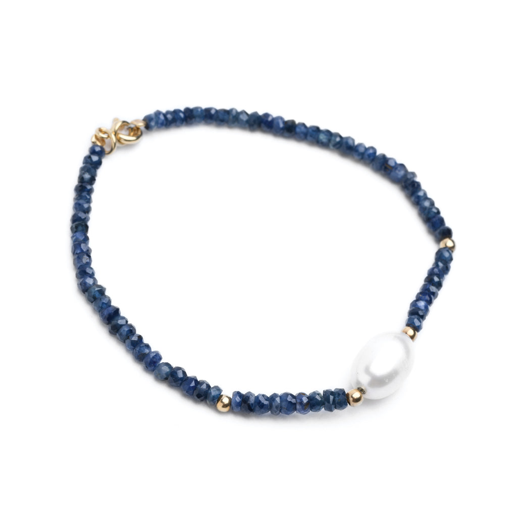 Ocean Love İnci Safir Taşlı Altın Bileklik